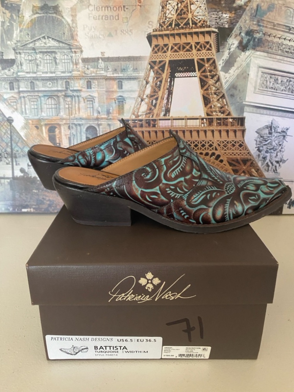‼️SOLD‼️Patricia Nash Battista Slip on Mules Turquoise Women's 6.5 NIB Western